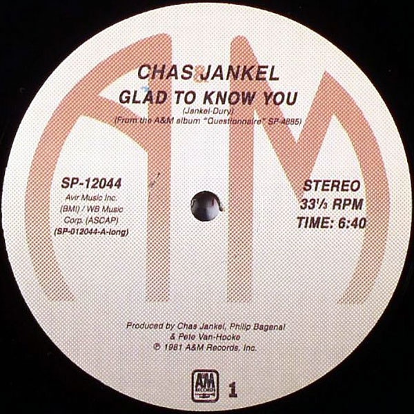 Chas Jankel - Glad To Know You / 3000000 Syths/ Ai No Corida : 12inch