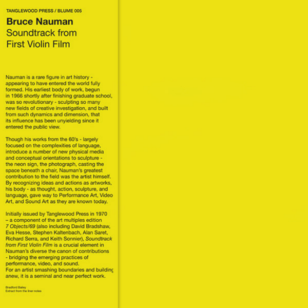 Bruce Nauman - Soundtrack From First Violin Film : LP