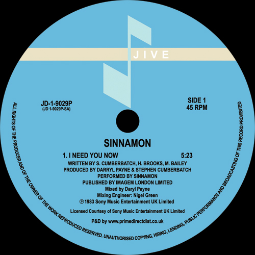 Sinnamon - I Need You Now : 12inch