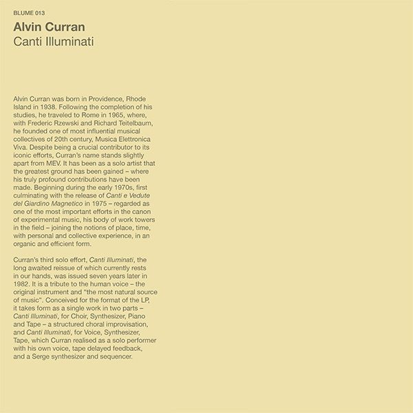 Alvin Curran - Canti Illuminati : LP