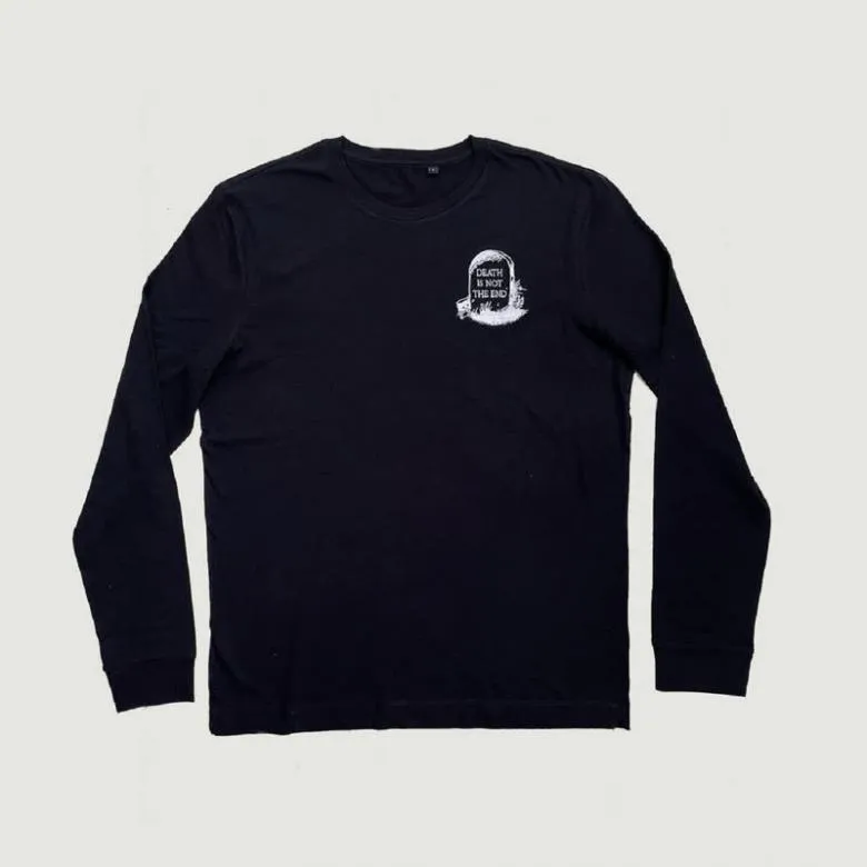 Death Is Not The End - Organic Long Sleeve Tee w/ Embroidered Gravestone Logo (Medium) : Long Sleeve T-shirt
