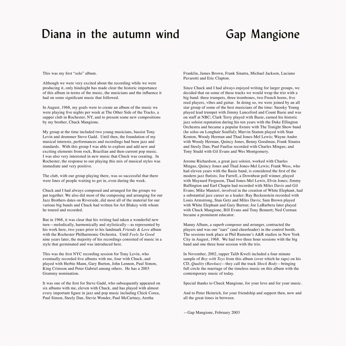 Gap Mangione - Diana In The Autumn Wind (LP) : LP