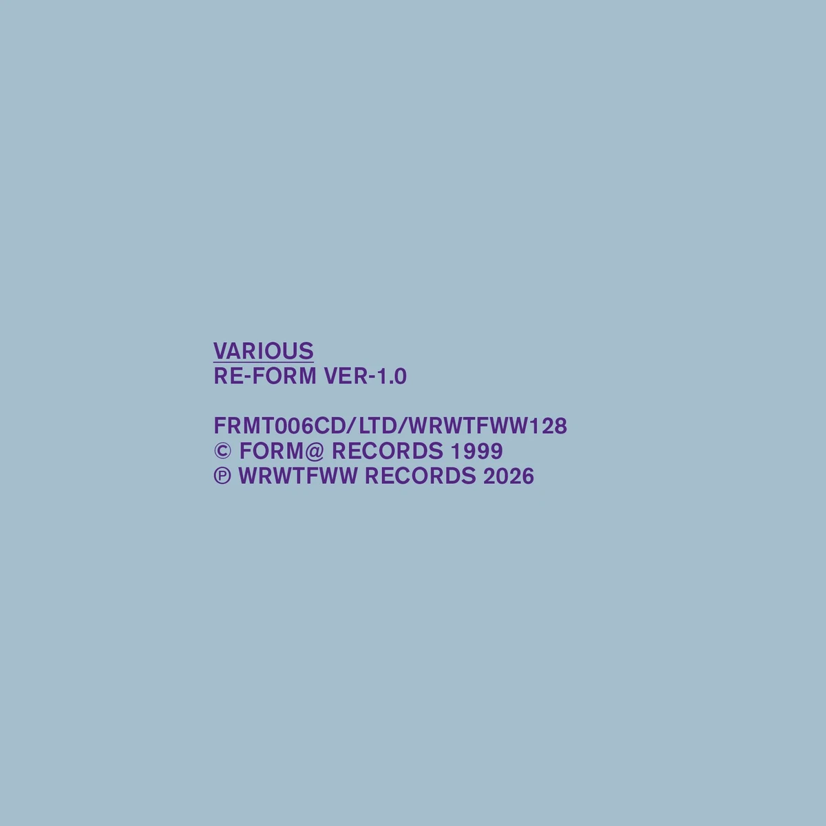 Various - Re-Form Ver-1.0 (2LP,Ltd,45RPM,HW Sleeve) : 2LP